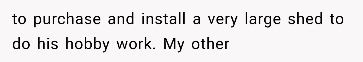 to purchase and install a very large shed to do his hobby work. My other