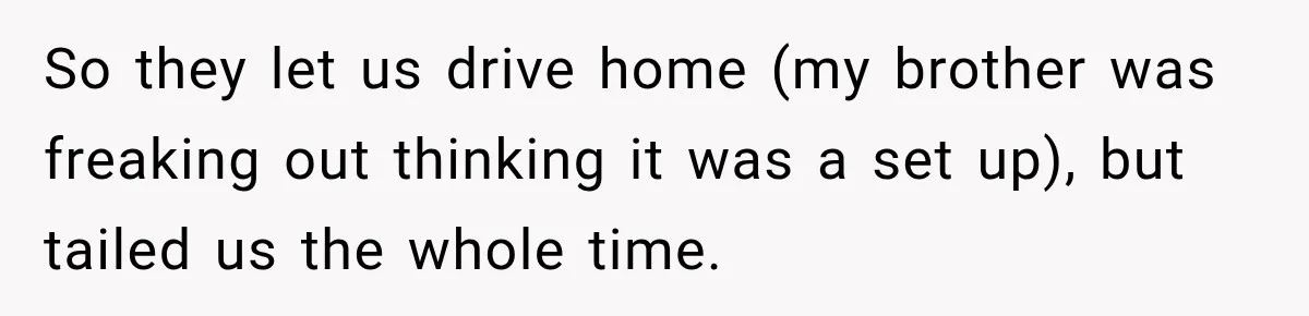 Brother Tells A Racist Story, Sister Uses Logic To Make Him Question Every Detail So they let us drive home (my brother was freaking out thinking it was a set up), but tailed us the whole time.