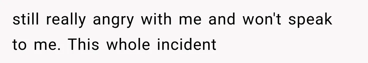 still really angry with me and won't speak to me. This whole incident
