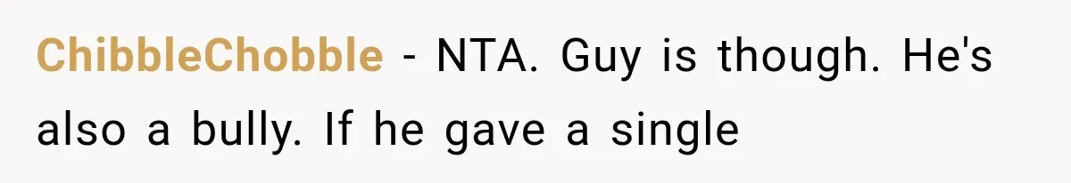 ChibbleChobble − NTA. Guy is though. He's also a bully. If he gave a single