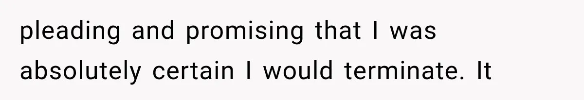 pleading and promising that I was absolutely certain I would terminate. It