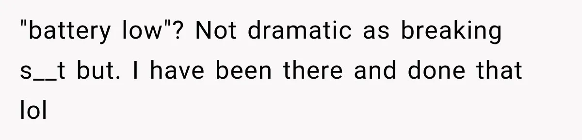 A Woman’s Voice Came From Downstairs After I Locked the House, I Wasn’t Prepared for What I Found "battery low"? Not dramatic as breaking s__t but. I have been there and done that lol