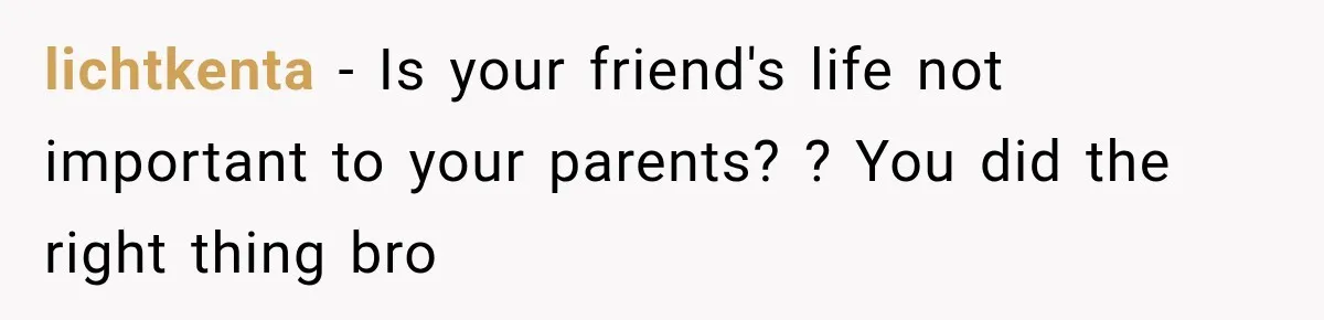 lichtkenta − Is your friend's life not important to your parents? ? You did the right thing bro