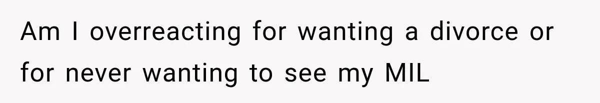 Am I overreacting for wanting a divorce or for never wanting to see my MIL