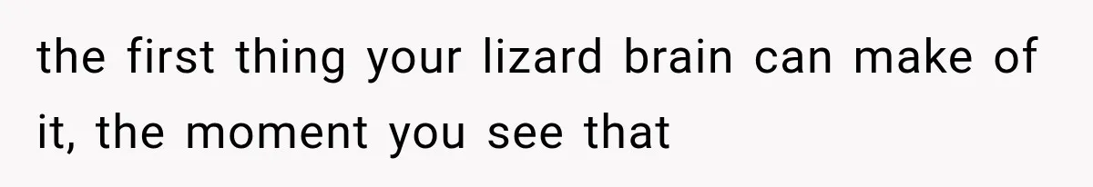 the first thing your lizard brain can make of it, the moment you see that