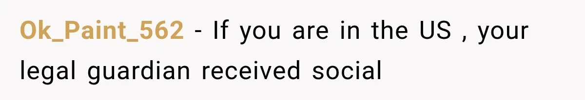Ok_Paint_562 − If you are in the US , your legal guardian received social
