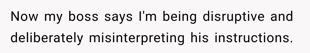 Now my boss says I'm being disruptive and deliberately misinterpreting his instructions.