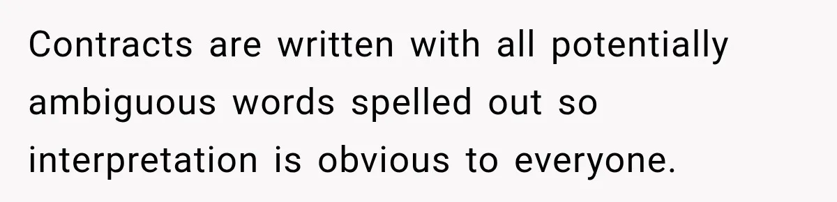 Contracts are written with all potentially ambiguous words spelled out so interpretation is obvious to everyone.