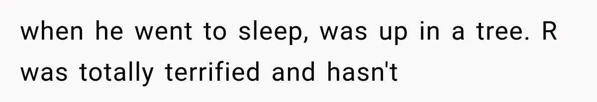 when he went to sleep, was up in a tree. R was totally terrified and hasn't