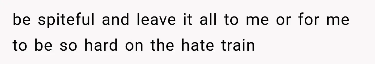 be spiteful and leave it all to me or for me to be so hard on the hate train