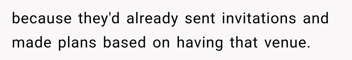 because they'd already sent invitations and made plans based on having that venue.