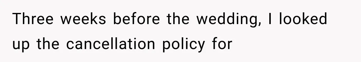 Three weeks before the wedding, I looked up the cancellation policy for