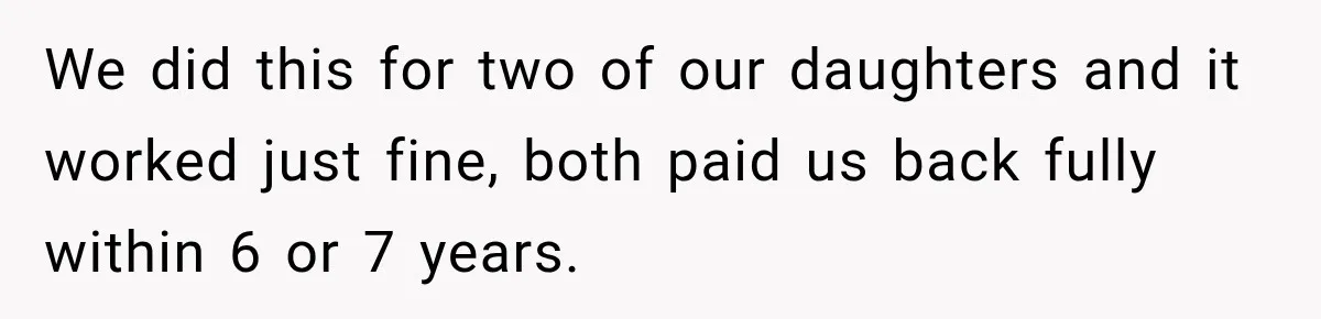 We did this for two of our daughters and it worked just fine, both paid us back fully within 6 or 7 years.