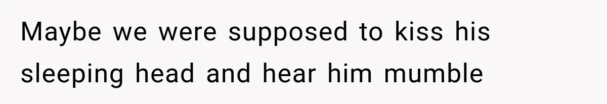Maybe we were supposed to kiss his sleeping head and hear him mumble