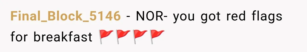 Final_Block_5146 − NOR- you got red flags for breakfast 🚩🚩🚩🚩
