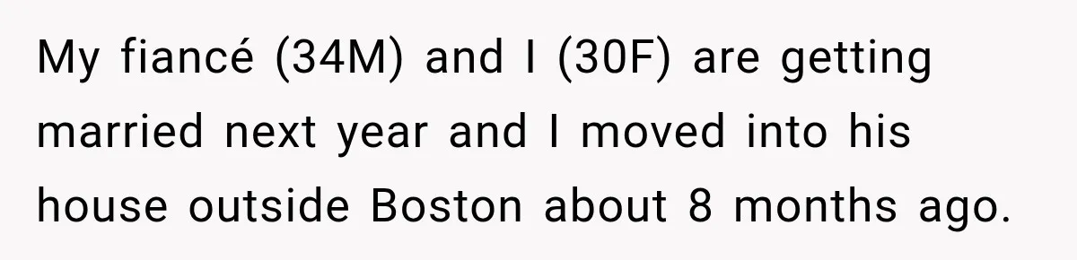 My fiancé (34M) and I (30F) are getting married next year and I moved into his house outside Boston about 8 months ago.