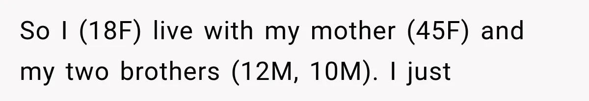 So I (18F) live with my mother (45F) and my two brothers (12M, 10M). I just
