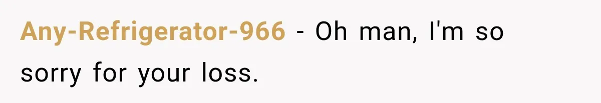 Any-Refrigerator-966 − Oh man, I'm so sorry for your loss.