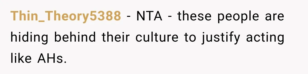 Bride Laughs When Future Sister-In-Law Demands 20 Extra Wedding Guests For Her “Family” Thin_Theory5388 − NTA - these people are hiding behind their culture to justify acting like AHs.
