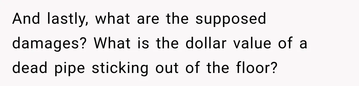 And lastly, what are the supposed damages? What is the dollar value of a dead pipe sticking out of the floor?