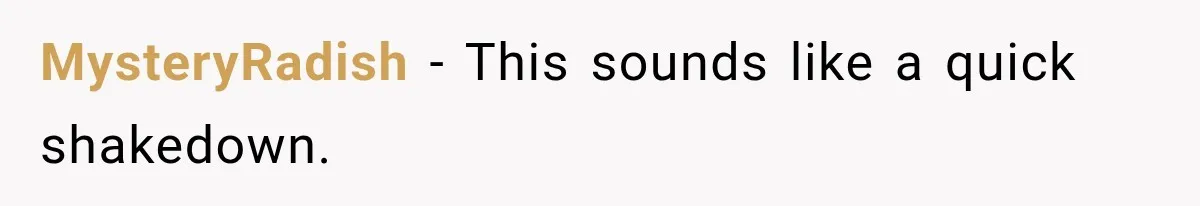 MysteryRadish − This sounds like a quick shakedown.