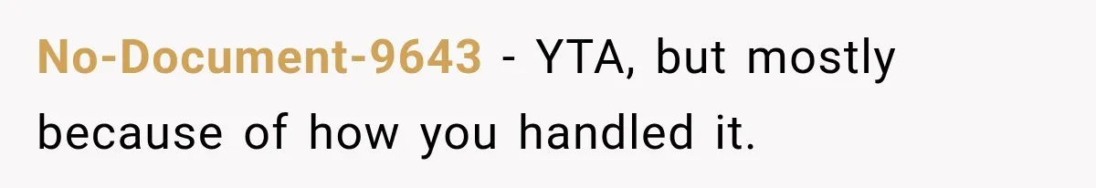 No-Document-9643 − YTA, but mostly because of how you handled it.