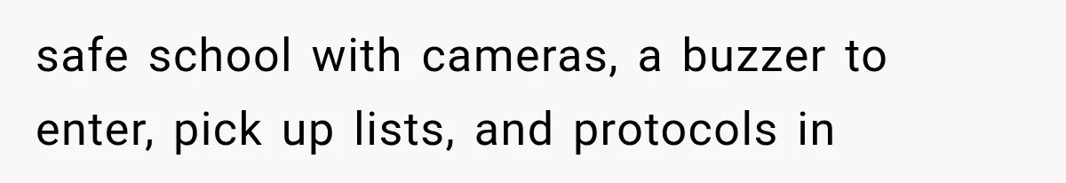 safe school with cameras, a buzzer to enter, pick up lists, and protocols in