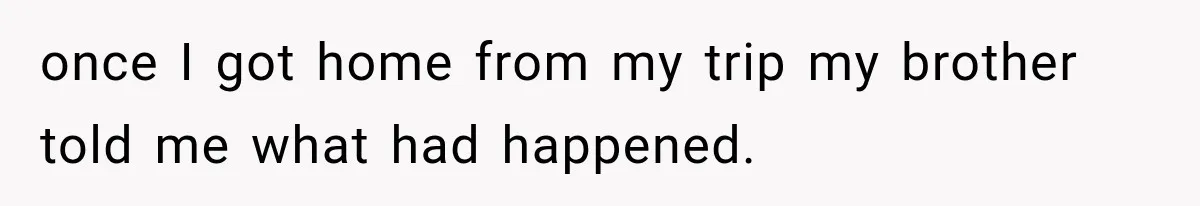 once I got home from my trip my brother told me what had happened.