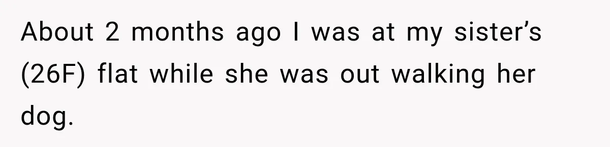 About 2 months ago I was at my sister’s (26F) flat while she was out walking her dog.