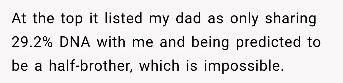 At the top it listed my dad as only sharing 29.2% DNA with me and being predicted to be a half-brother, which is impossible.