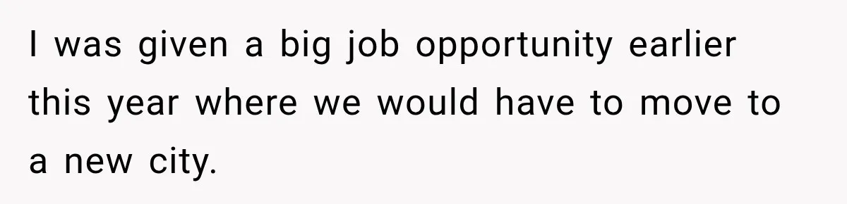 I was given a big job opportunity earlier this year where we would have to move to a new city.