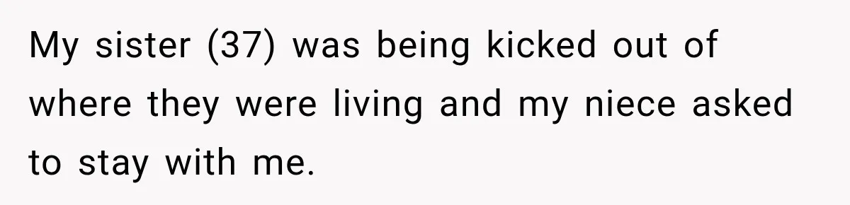 My sister (37) was being kicked out of where they were living and my niece asked to stay with me.