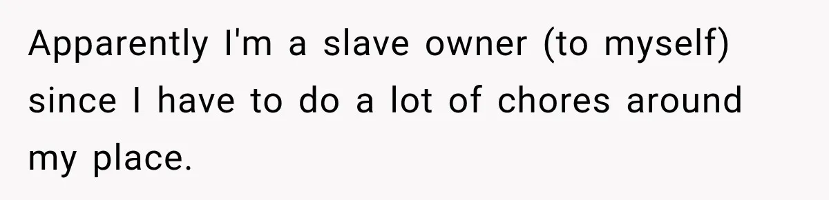 Apparently I'm a slave owner (to myself) since I have to do a lot of chores around my place.