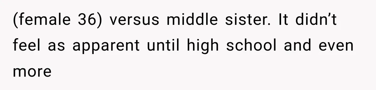 (female 36) versus middle sister. It didn’t feel as apparent until high school and even more