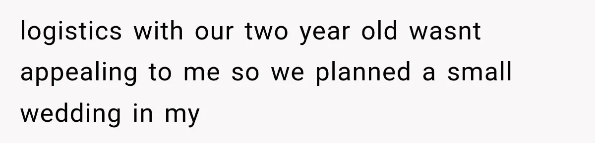logistics with our two year old wasnt appealing to me so we planned a small wedding in my