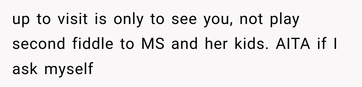up to visit is only to see you, not play second fiddle to MS and her kids. AITA if I ask myself