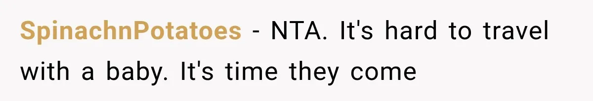 SpinachnPotatoes − NTA. It's hard to travel with a baby. It's time they come