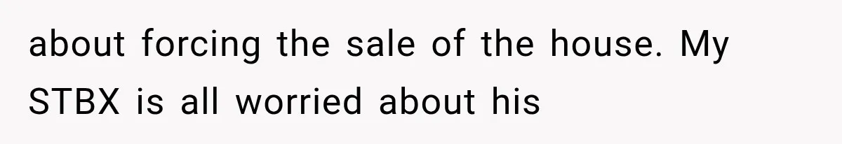 about forcing the sale of the house. My STBX is all worried about his
