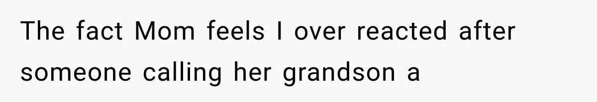 The fact Mom feels I over reacted after someone calling her grandson a