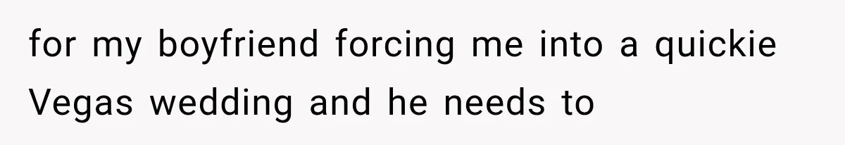 for my boyfriend forcing me into a quickie Vegas wedding and he needs to