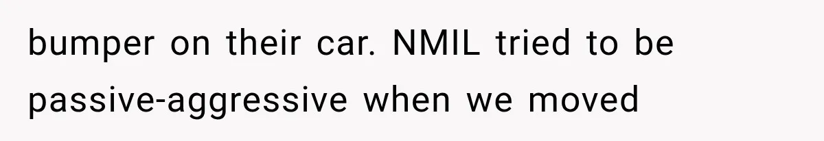 bumper on their car. NMIL tried to be passive-aggressive when we moved
