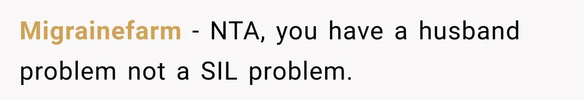 Migrainefarm − NTA, you have a husband problem not a SIL problem.