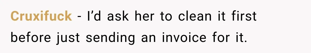 Cruxifuck − I’d ask her to clean it first before just sending an invoice for it.