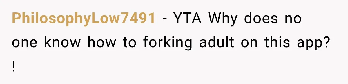 PhilosophyLow7491 − YTA Why does no one know how to forking adult on this app? !