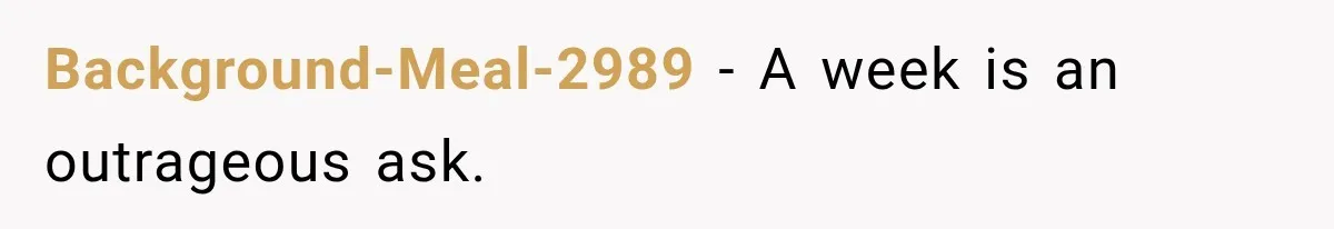 Background-Meal-2989 − A week is an outrageous ask.