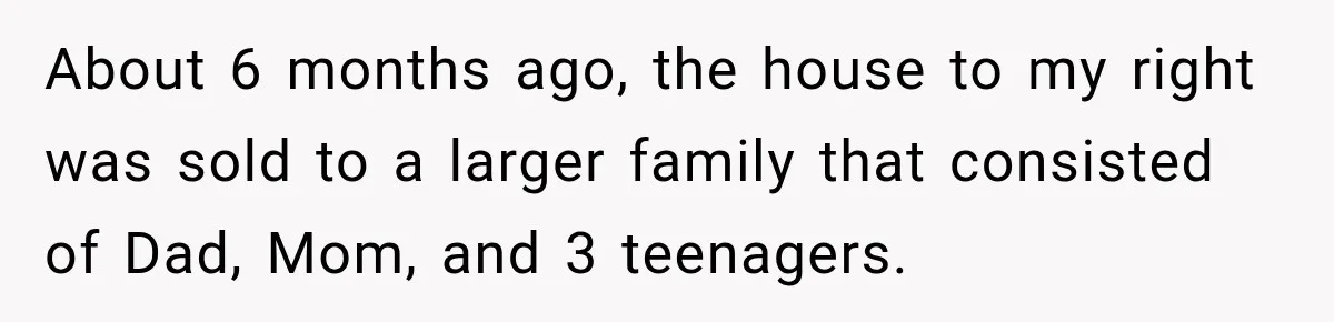 Woman Lets Best Friend Sleep Beside Her After His Cot Breaks, Then Starts Questioning Their Entire Friendship About 6 months ago, the house to my right was sold to a larger family that consisted of Dad, Mom, and 3 teenagers.
