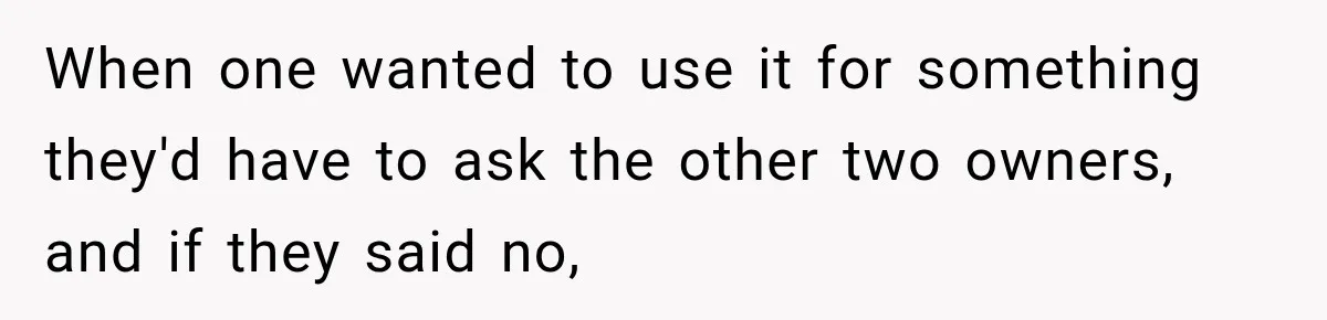 When one wanted to use it for something they'd have to ask the other two owners, and if they said no,