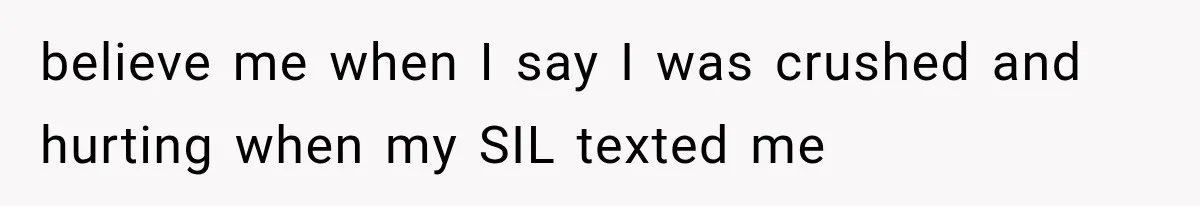 believe me when I say I was crushed and hurting when my SIL texted me
