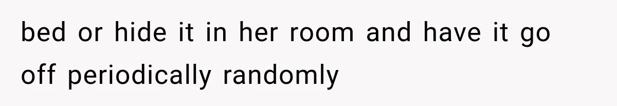 bed or hide it in her room and have it go off periodically randomly