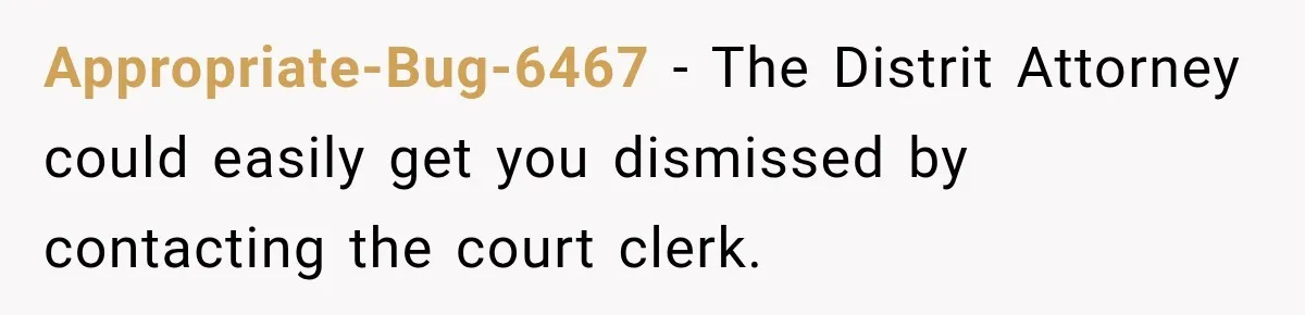 Appropriate-Bug-6467 − The Distrit Attorney could easily get you dismissed by contacting the court clerk.